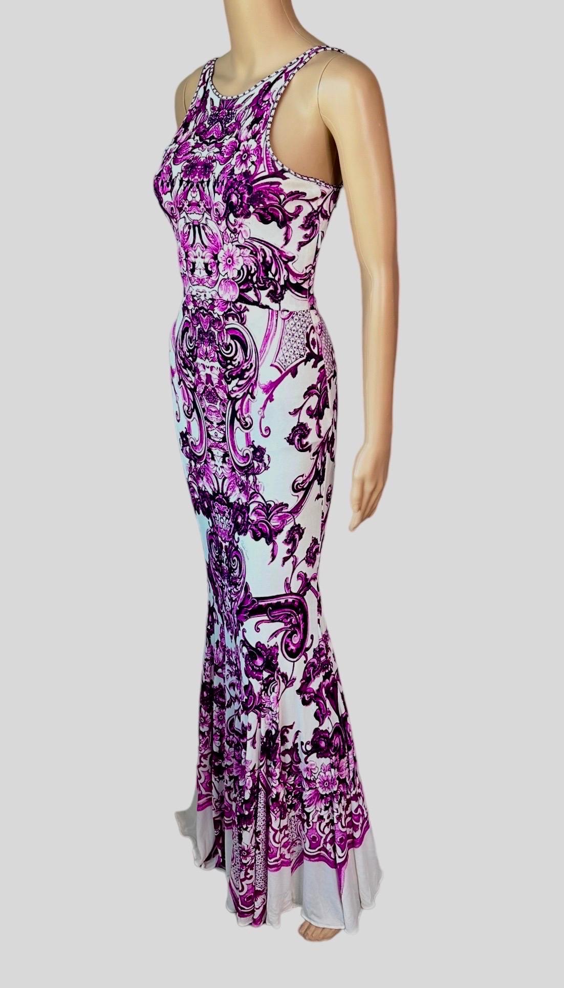 Gray Roberto Cavalli Resort 2013 Chinoiserie Ming Porcelain Sheer Lace Evening Dress For Sale