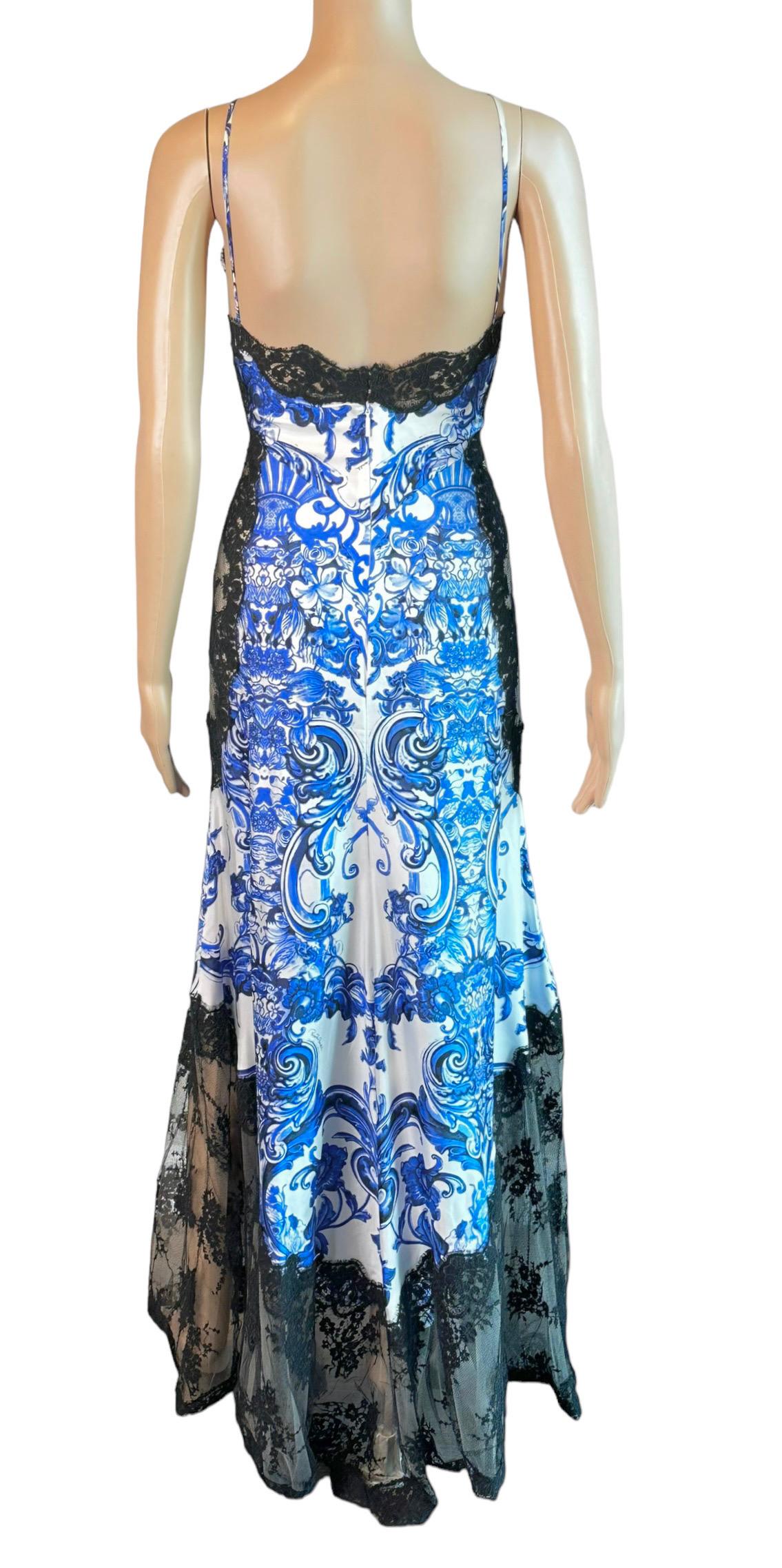 Gray Roberto Cavalli Resort 2013 Chinoiserie Ming Porcelain Sheer Lace Evening Dress For Sale