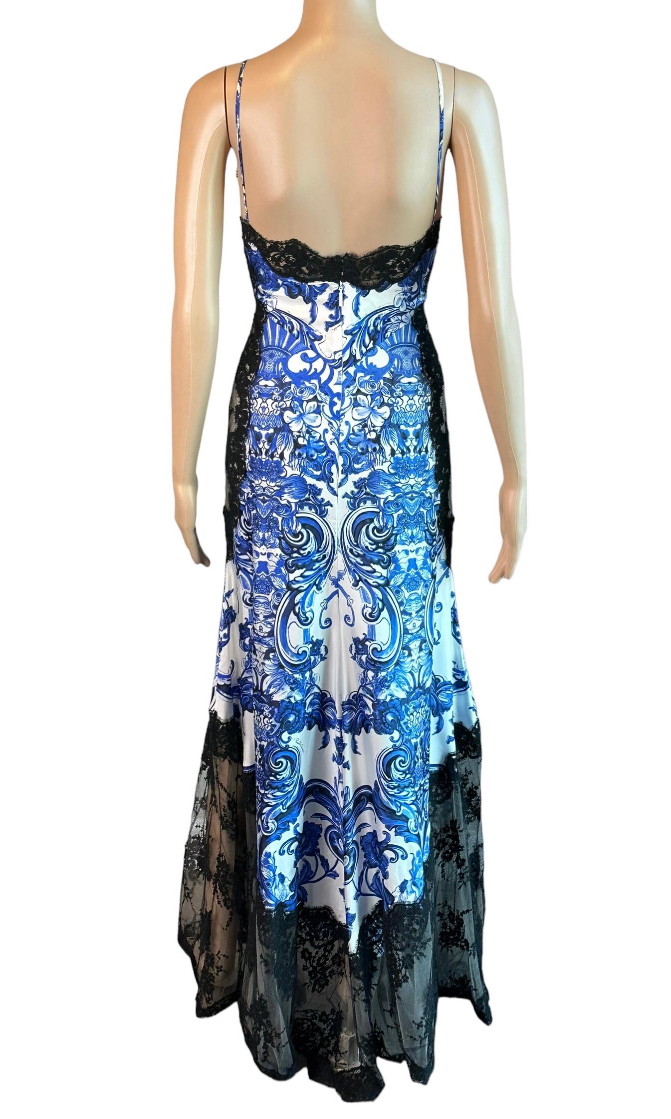 Roberto Cavalli Resort 2013 Chinoiserie Ming Porcelain Sheer Lace Evening Dress For Sale 2