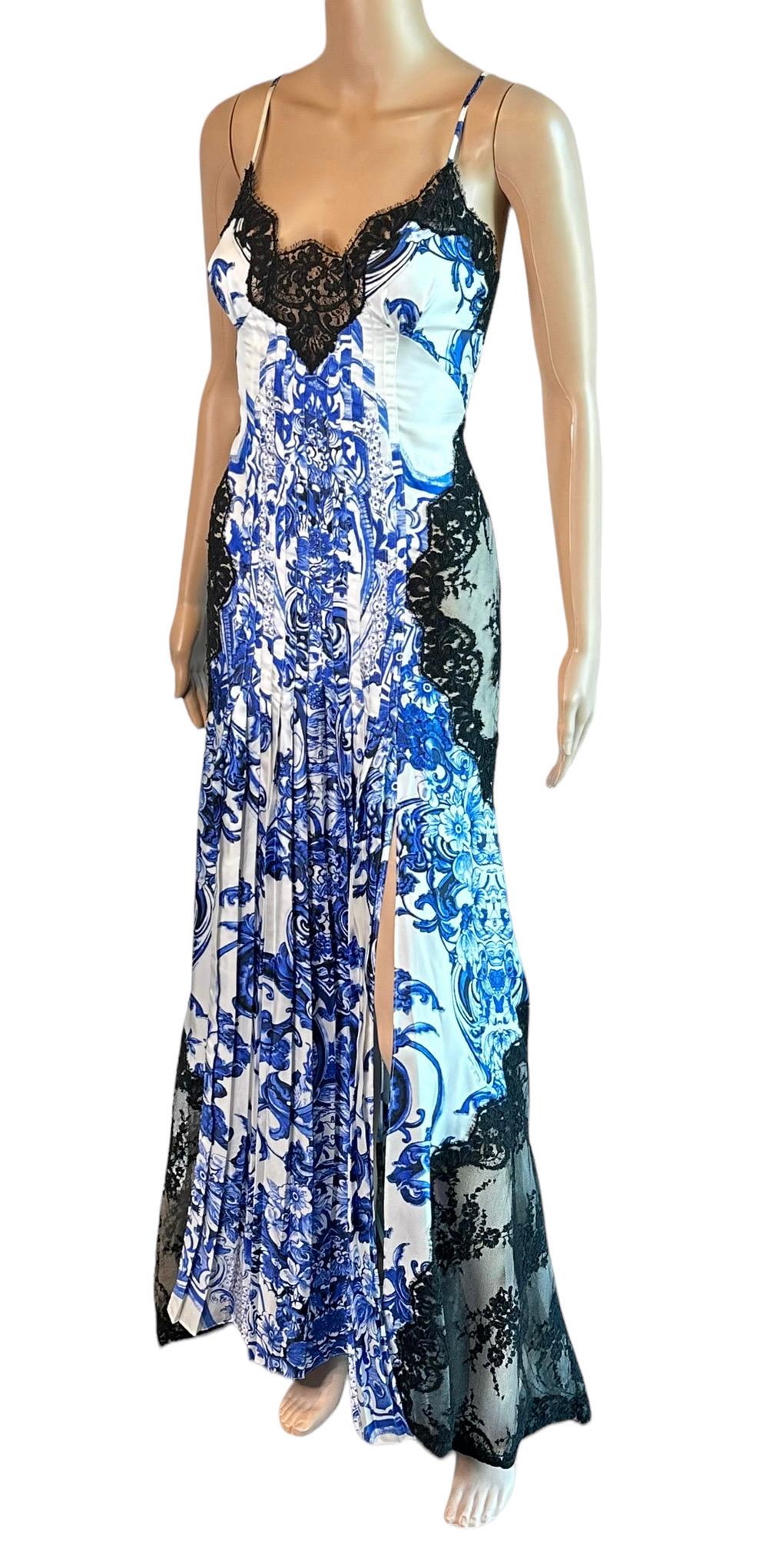 Roberto Cavalli Resort 2013 Chinoiserie Ming Porcelain Sheer Lace Evening Dress For Sale 3