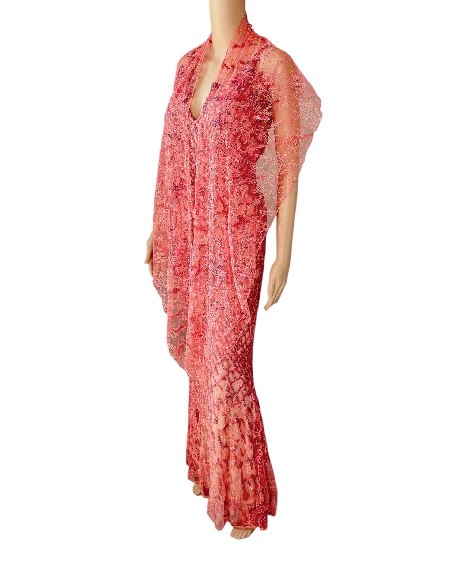Roberto Cavalli Resort 2014 Embellished Lace Evening Dress and Shawl 2 Piece Set (Ensemble 2 pièces en dentelle ornée) en vente 9