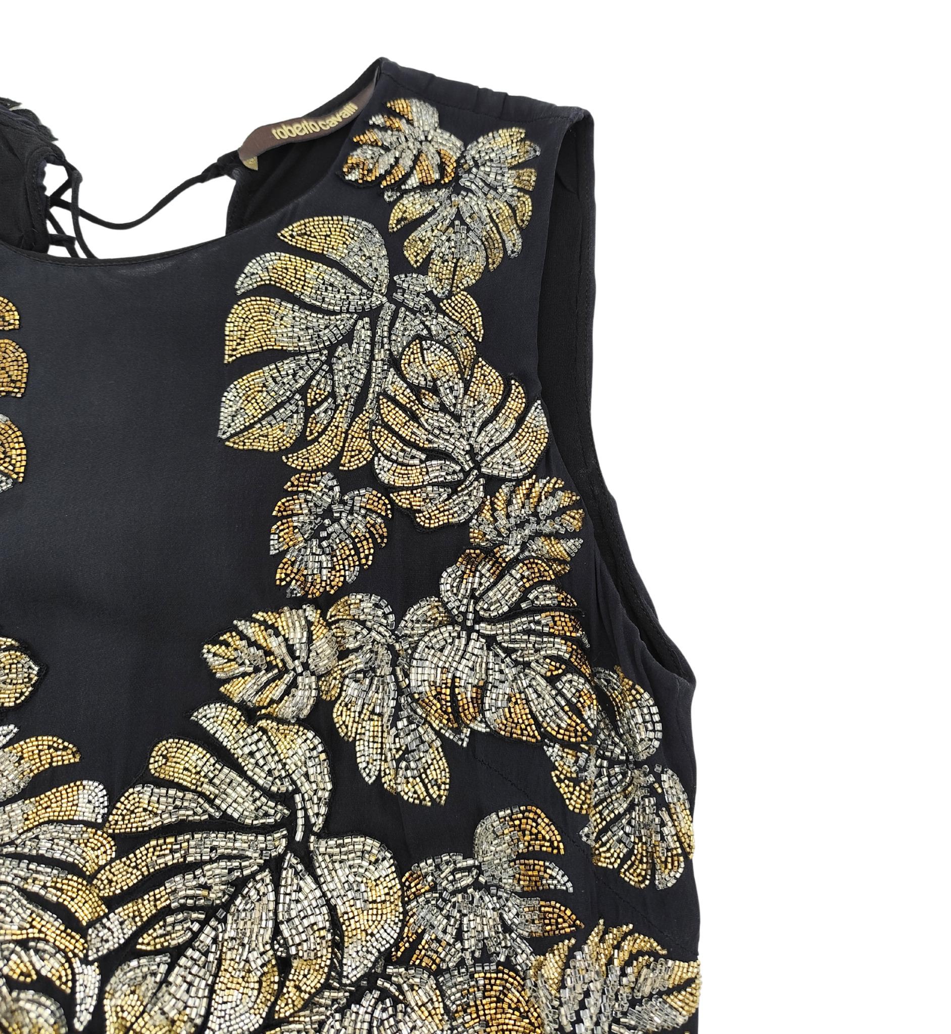 Roberto Cavalli Resort 2016 - Robe en soie noire à dos ouvert, ornée de perles argentées. en vente 3