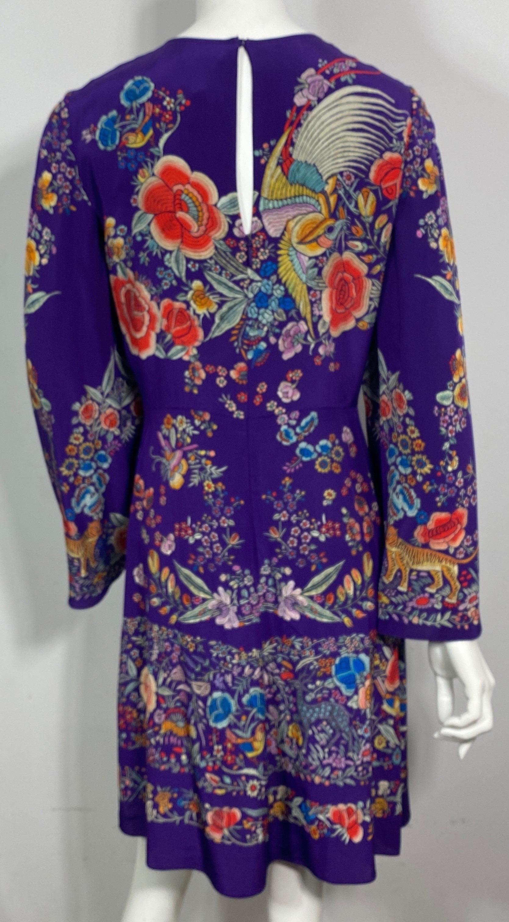 Roberto Cavalli Resort 2017 Purple Multi Embroidered Silk Print Dress-Size 40 For Sale 7
