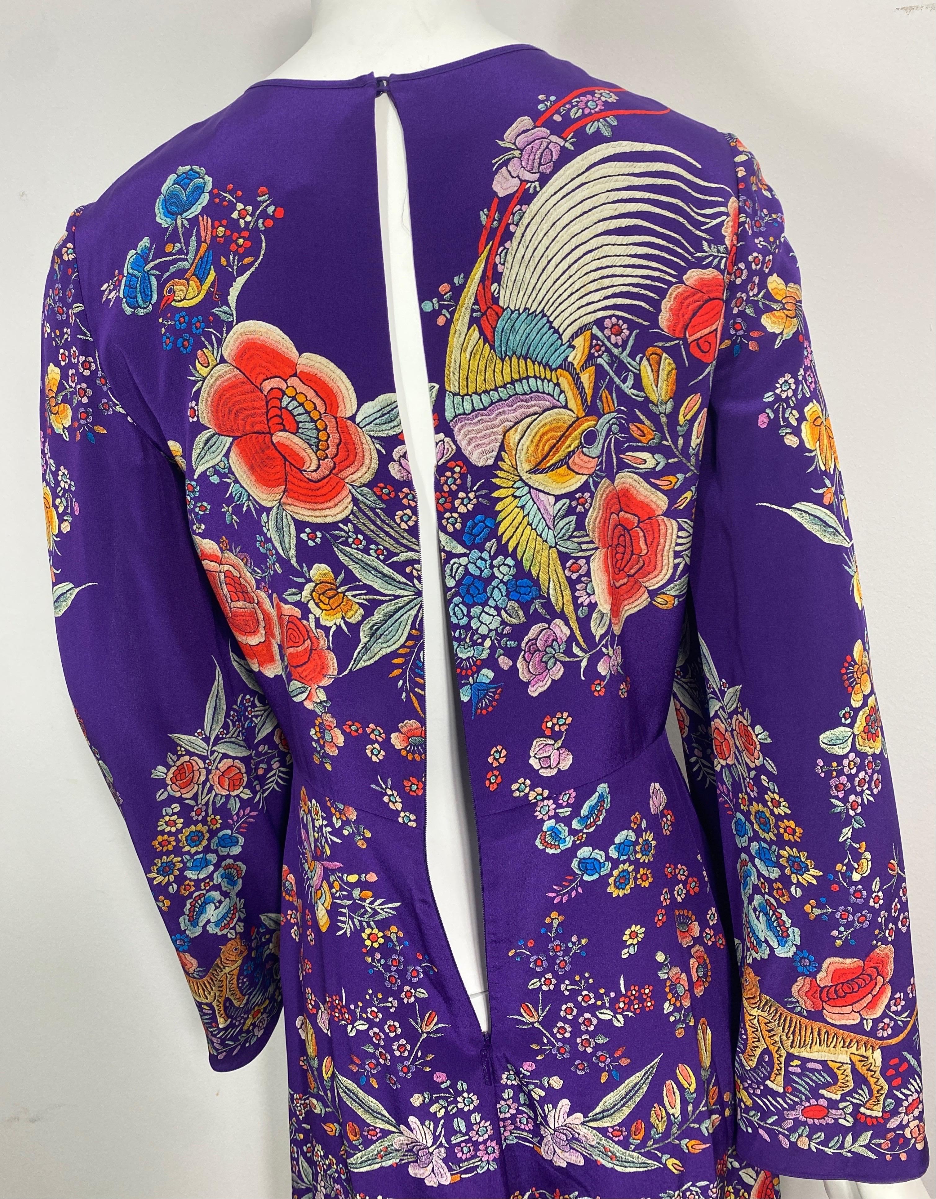 Roberto Cavalli Resort 2017 Purple Multi Embroidered Silk Print Dress-Size 40 For Sale 9