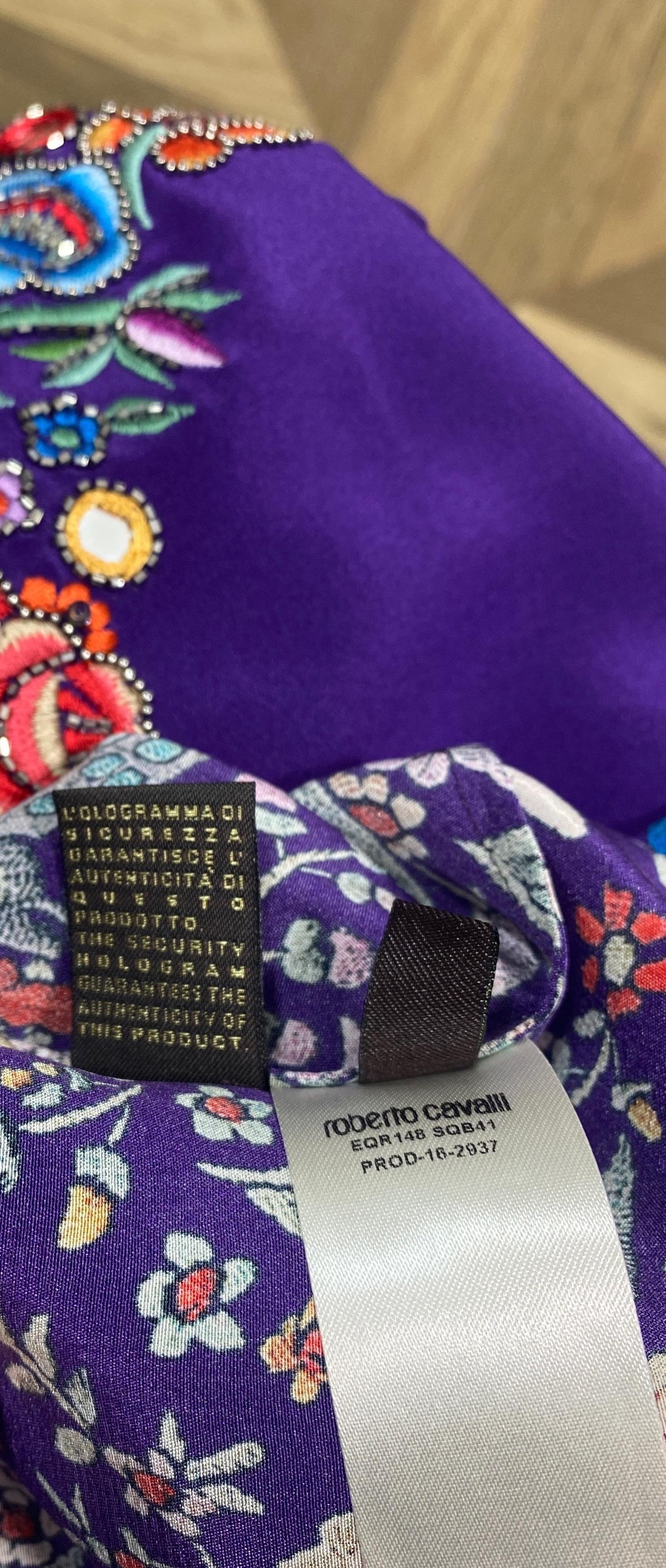 Roberto Cavalli Resort 2017 Purple Multi Embroidered Silk Print Dress-Size 40 For Sale 12
