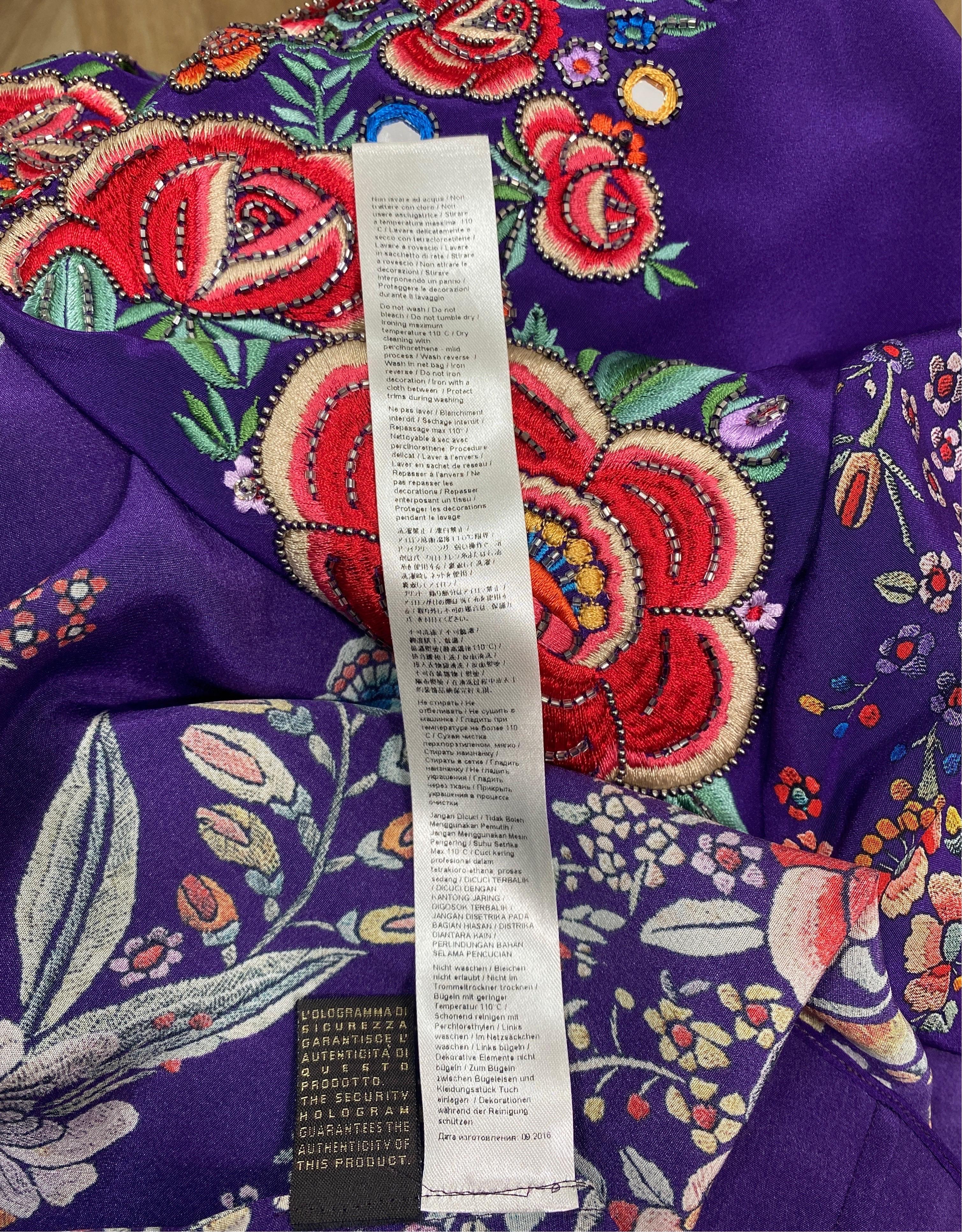 Roberto Cavalli Resort 2017 Purple Multi Embroidered Silk Print Dress-Size 40 For Sale 14