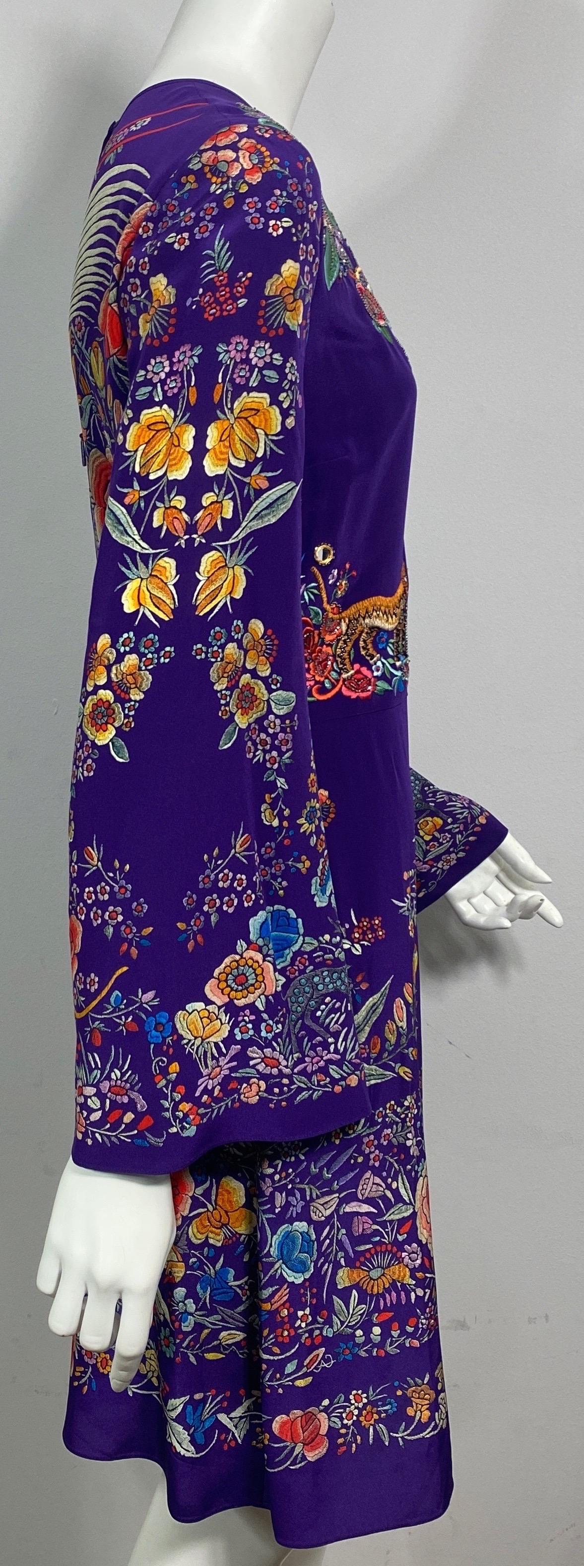 Roberto Cavalli Resort 2017 Purple Multi Embroidered Silk Print Dress-Size 40 For Sale 3