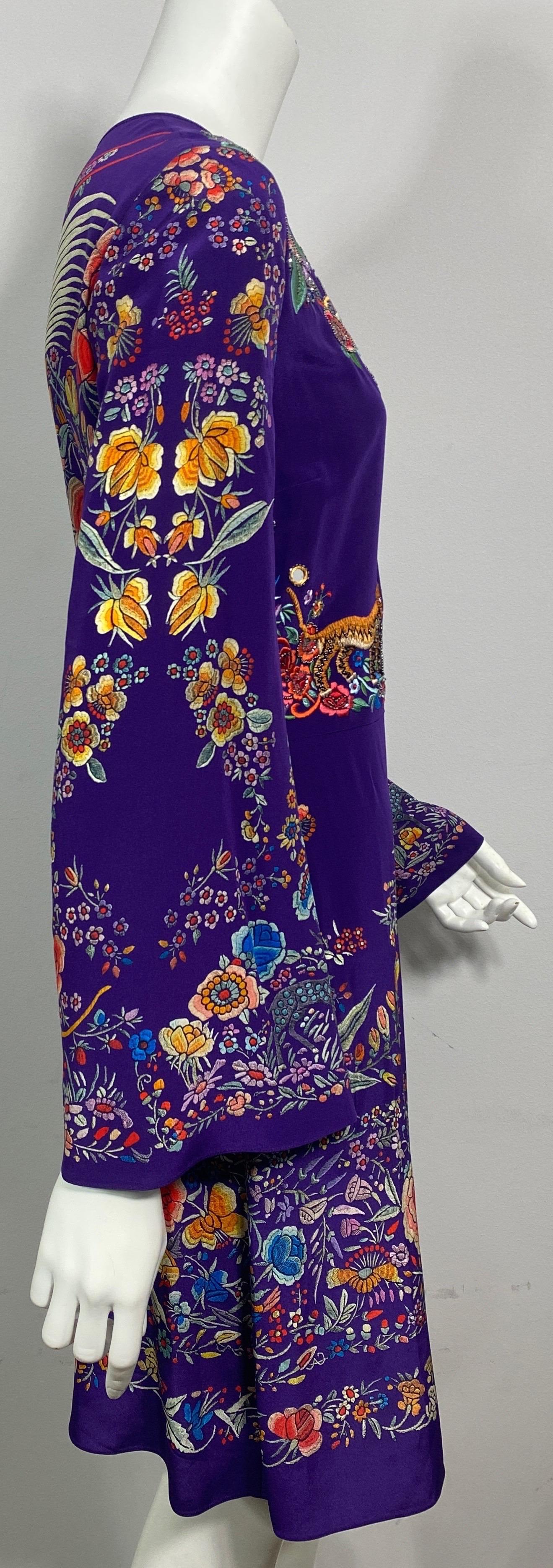 Roberto Cavalli Resort 2017 Purple Multi Embroidered Silk Print Dress-Size 40 For Sale 4