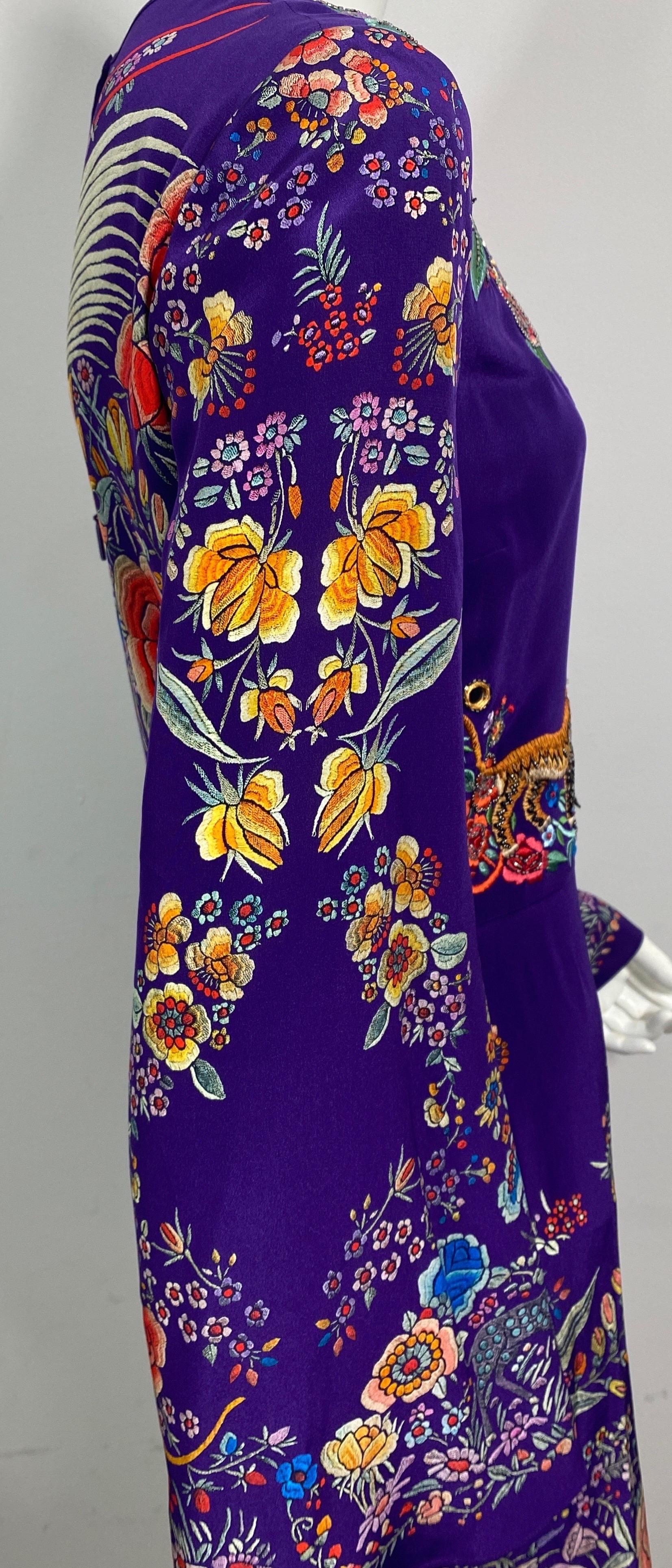 Roberto Cavalli Resort 2017 Purple Multi Embroidered Silk Print Dress-Size 40 For Sale 5