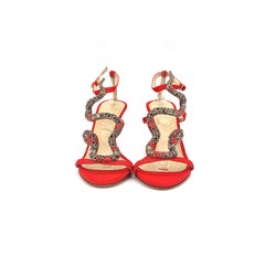 Roberto Cavalli Retro Vintage Snake Embellished Satin Strappy Sandals 36.5
