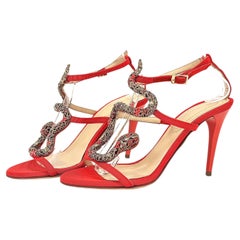 Roberto Cavalli Retro Vintage Snake Embellished Satin Strappy Sandals 36.5
