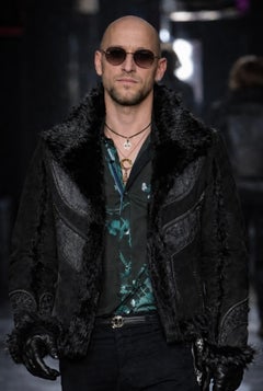 Roberto Cavalli Reversible Beaver Shearling Fur Jacket with Embroidered Leather