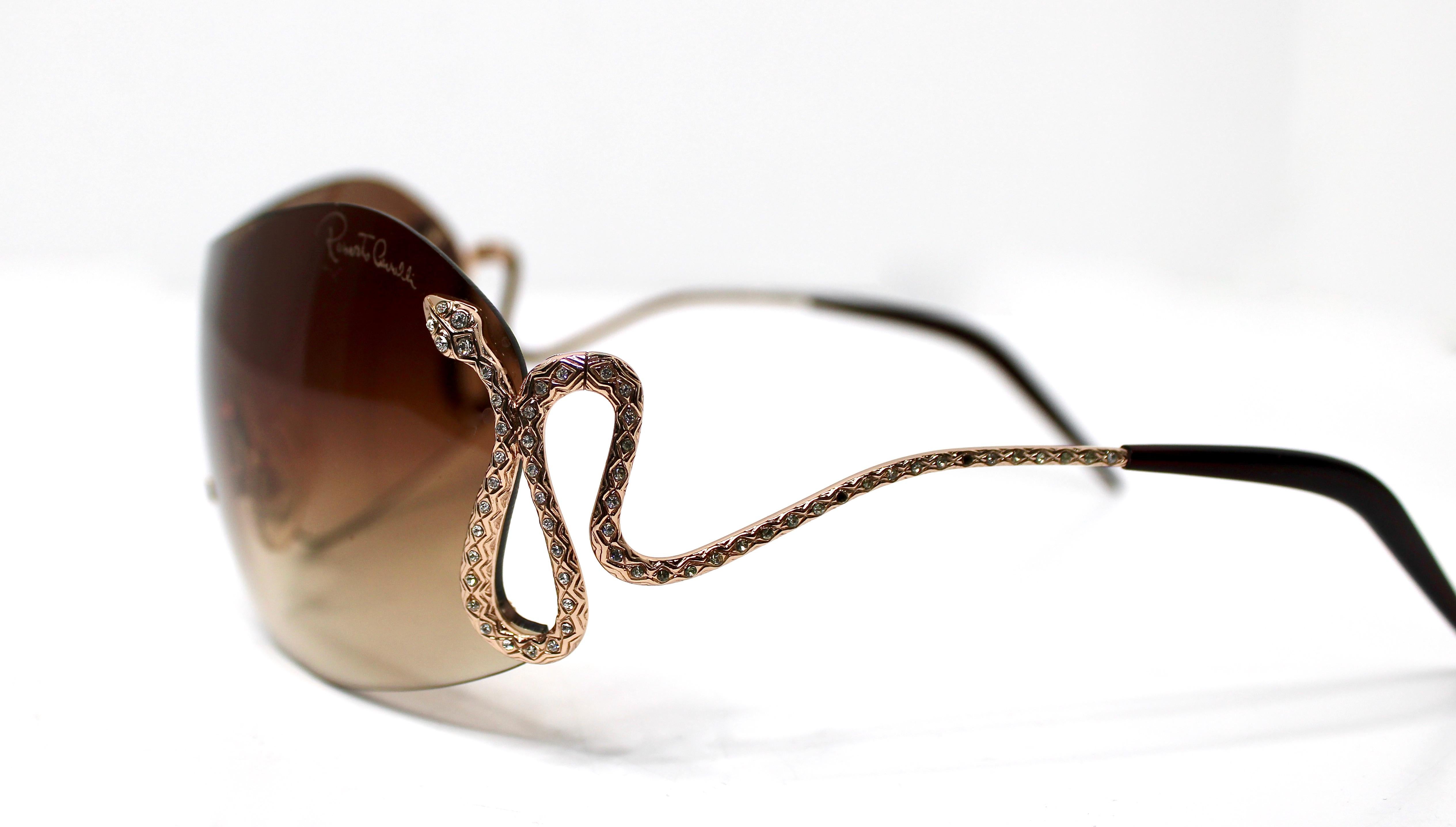 Roberto Cavalli - Occhiali da sole a scudo oversize con motivo a serpente con strass, circa Y2K In condizioni buone in vendita a Scottsdale, AZ