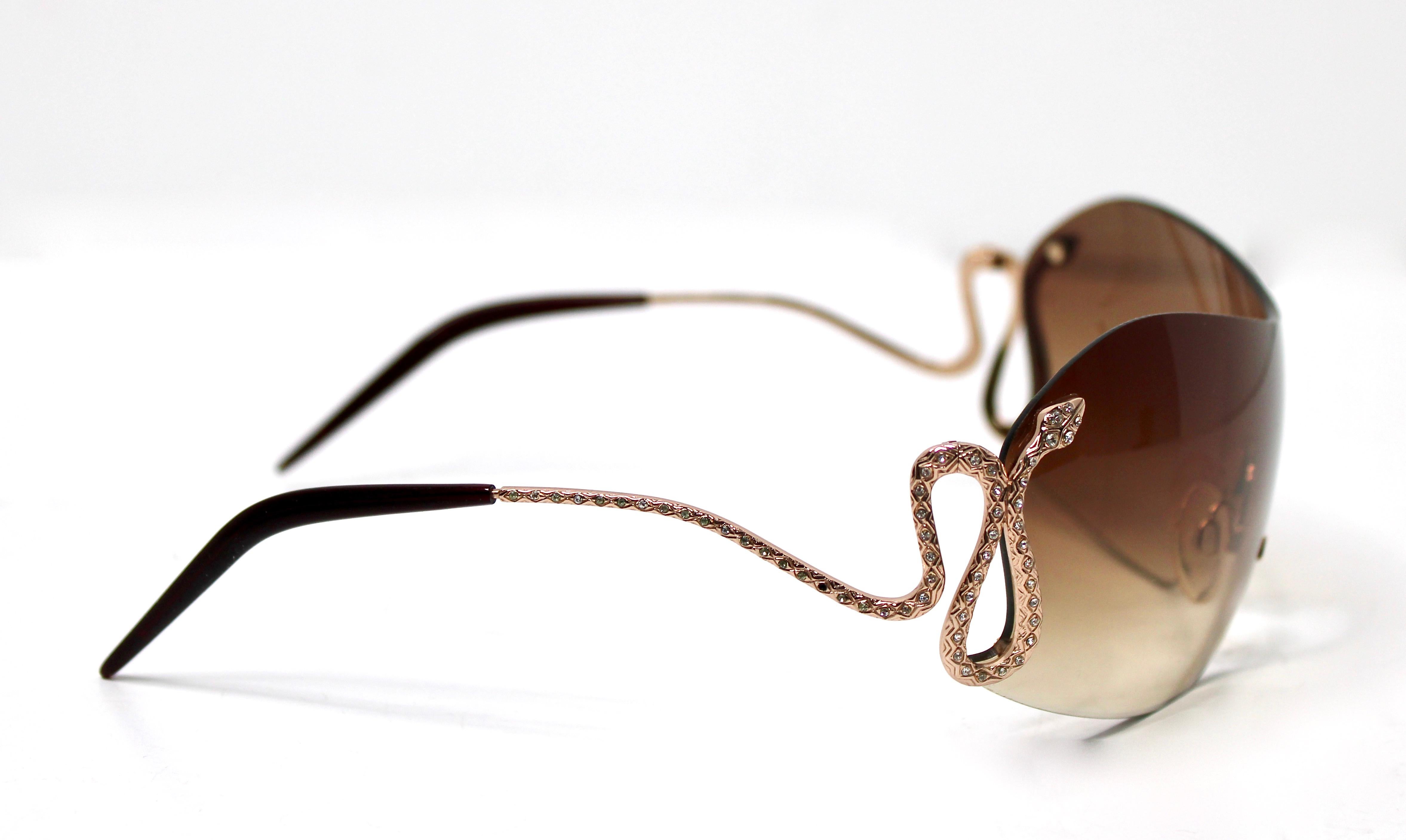 Roberto Cavalli - Occhiali da sole a scudo oversize con motivo a serpente con strass, circa Y2K in vendita 3