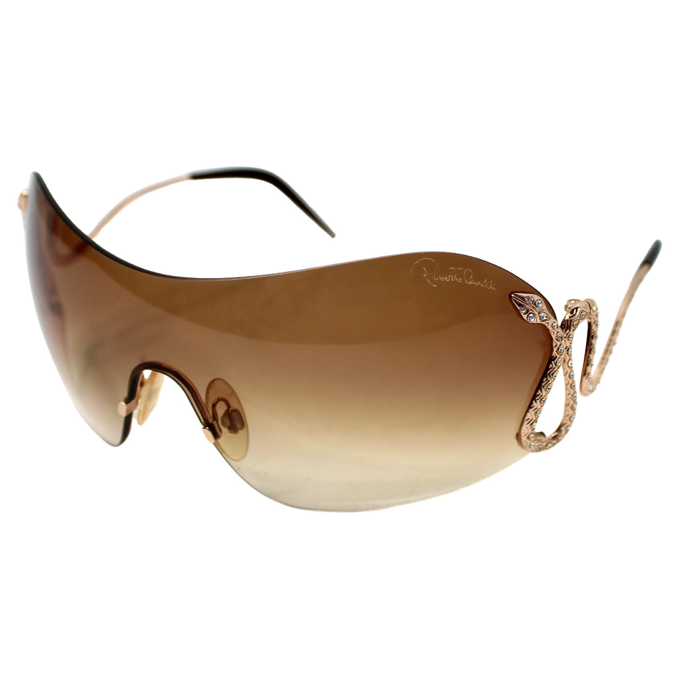 Roberto Cavalli - Occhiali da sole a scudo oversize con motivo a serpente con strass, circa Y2K in vendita