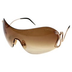 Roberto Cavalli Rhinestone Snake Motif Oversized Shield Sunglasses circa Y2K