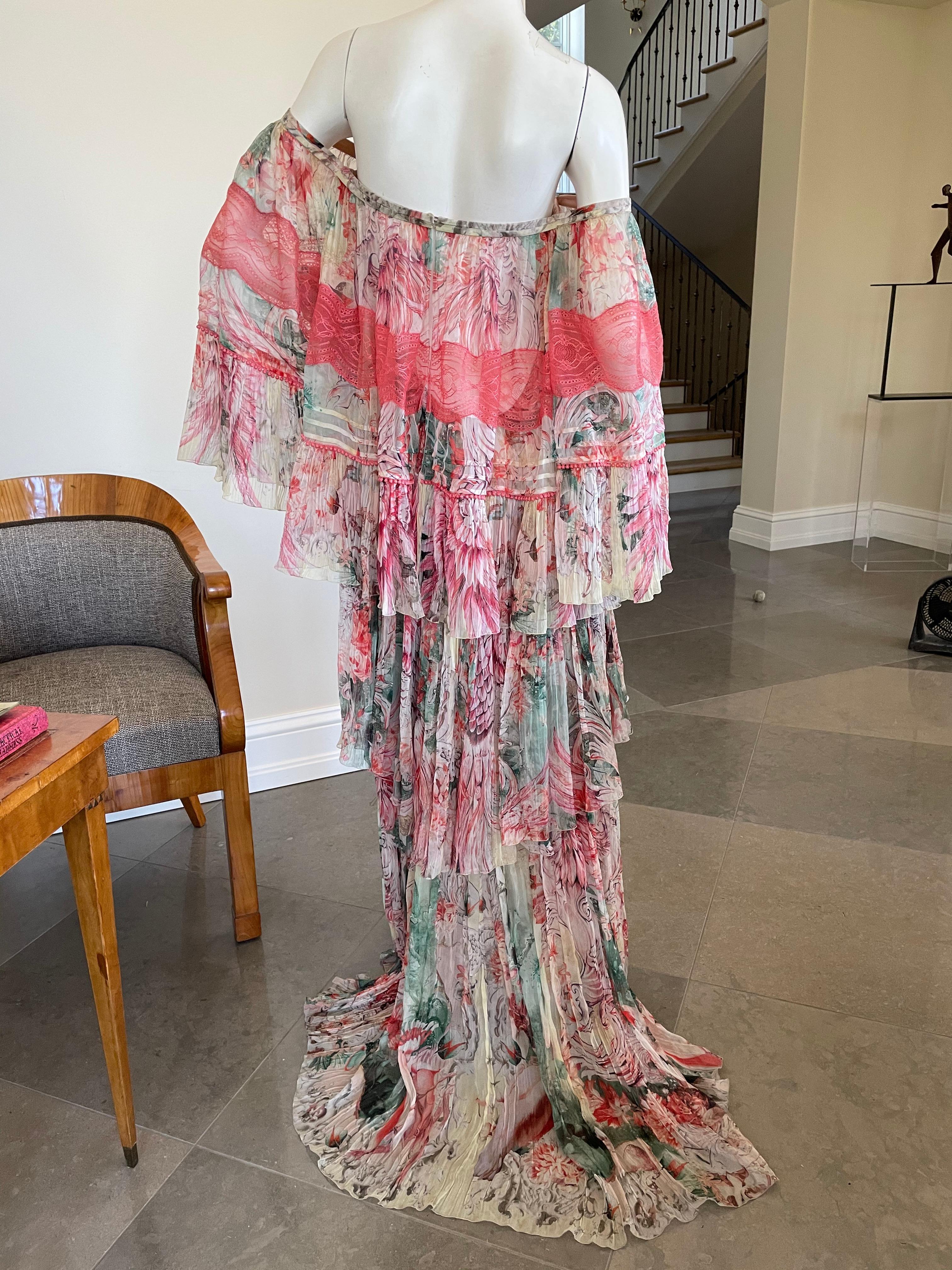 Women's Roberto Cavalli Romantic Vintage SIlk Off the Shoulder Rich Hippie Dress For Sale