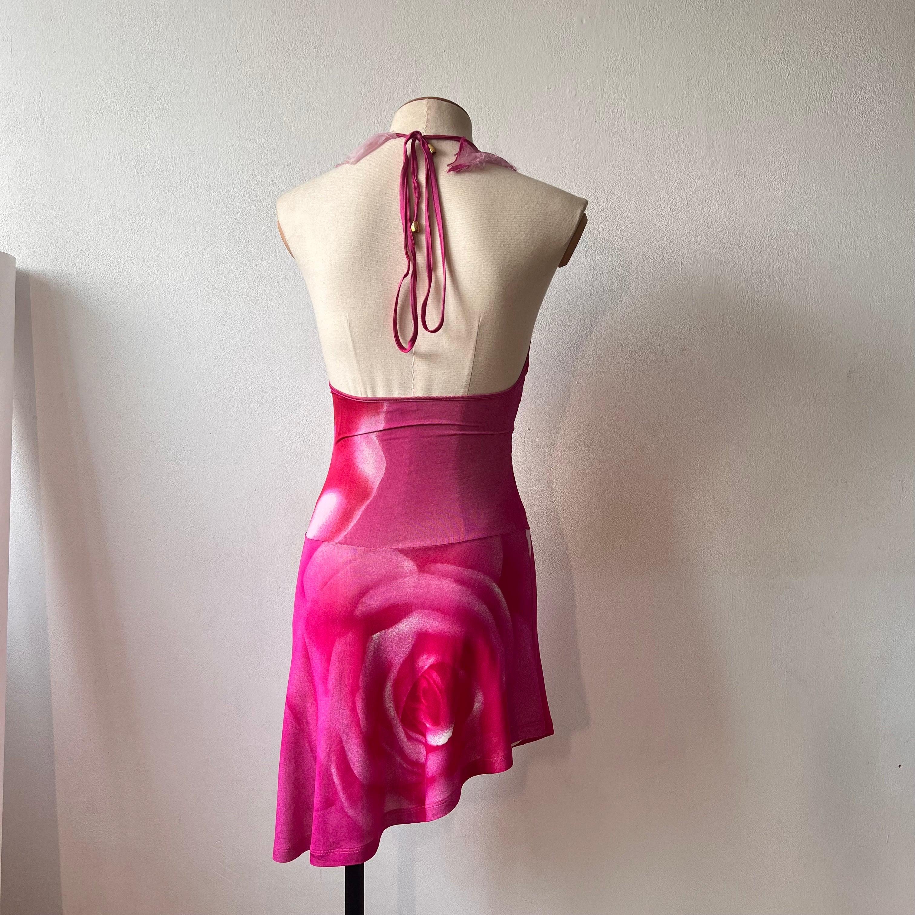 Rouge Roberto Cavalli, robe dos nu à imprimé rose, printemps/été 2000 en vente