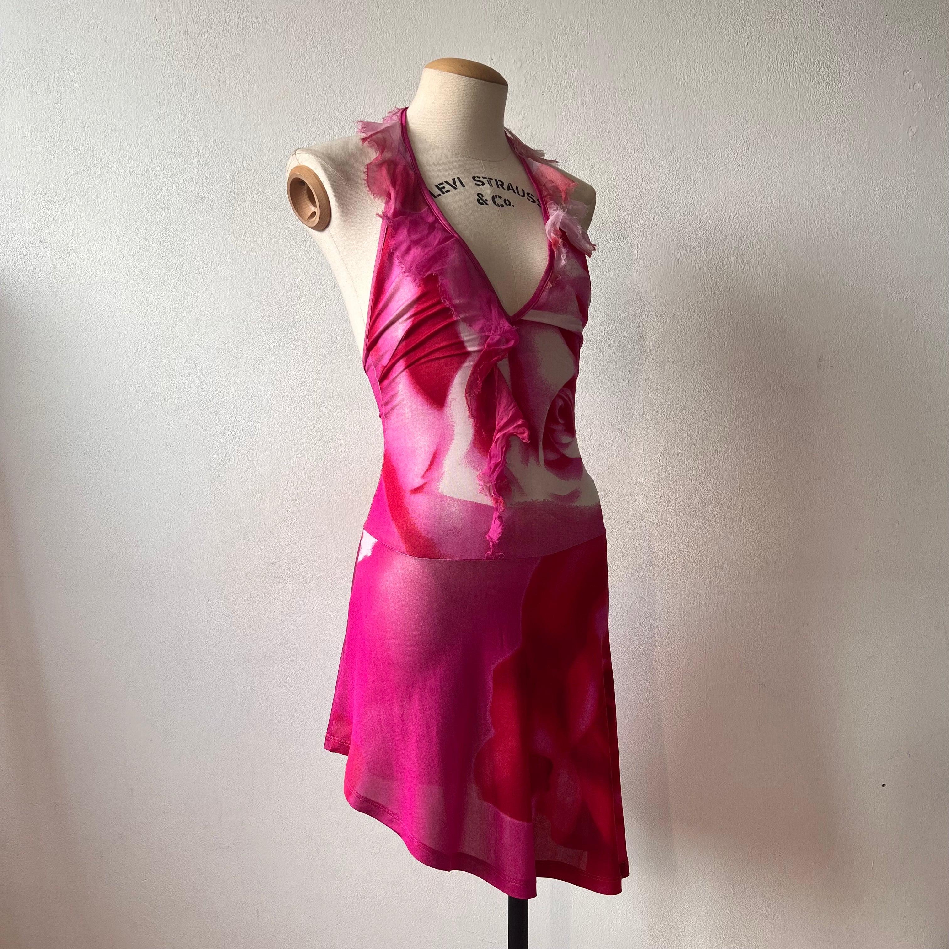 Roberto Cavalli, robe dos nu à imprimé rose, printemps/été 2000 en vente 1