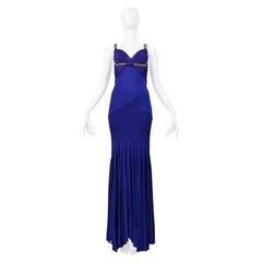 Roberto Cavalli Royal Forum Blue Pleated Evening Gown With Dramatic Crystals
