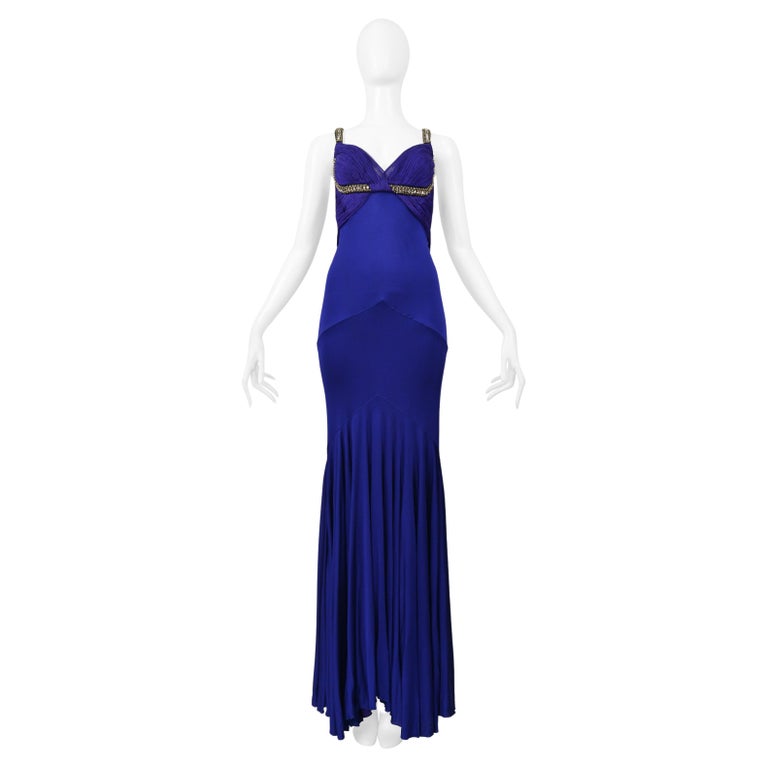 Roberto Cavalli Royal Forum Blue Pleated Evening Gown With Dramatic Crystals Roberto Cavalli Royal Forum Blue Pleated Evening Gown With Dramatic Crystals