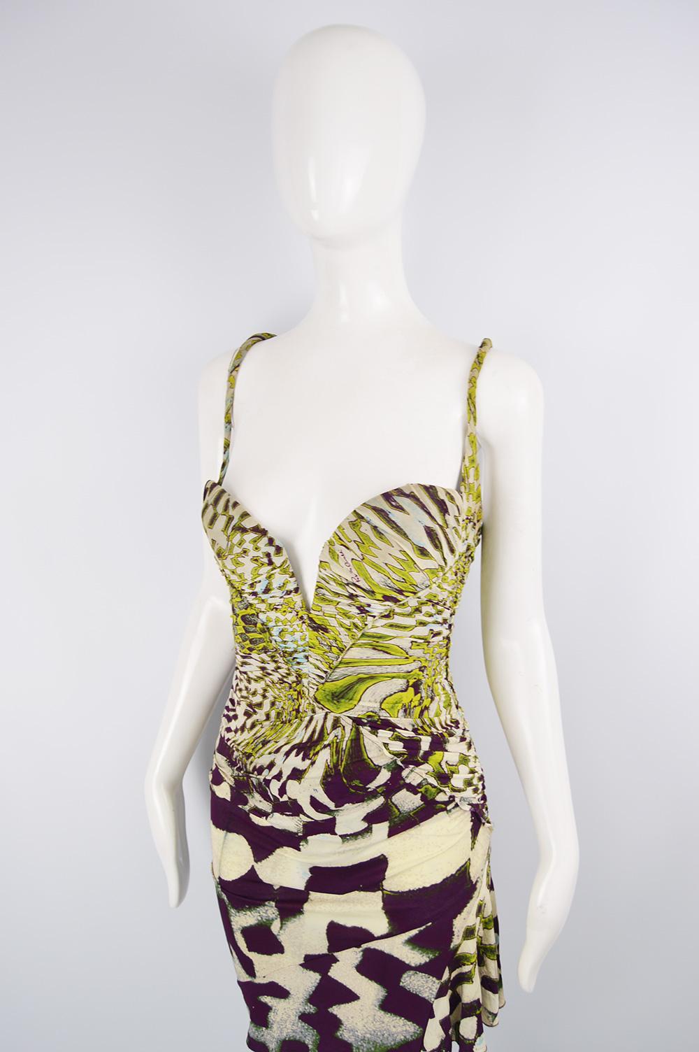 Roberto Cavalli Ruched Boned Geometric Patterned Draped Corset Dress , A/W 2003 In Excellent Condition In Doncaster, South Yorkshire