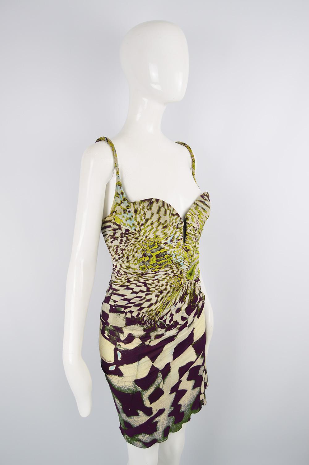 Roberto Cavalli Ruched Boned Geometric Patterned Draped Corset Dress , A/W 2003 1