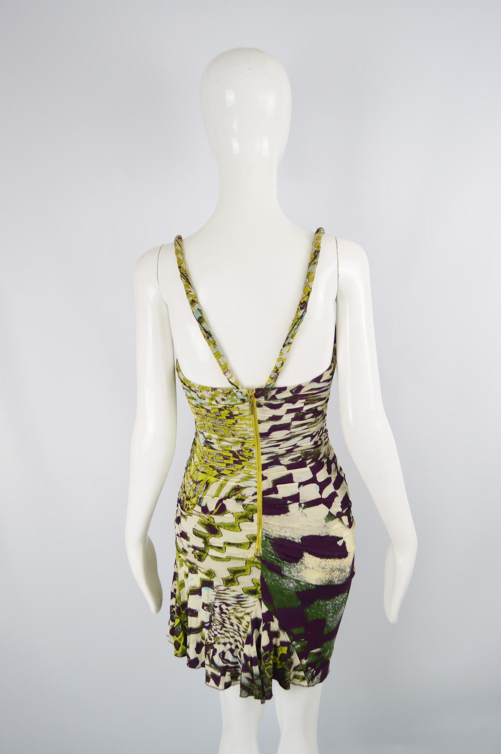 Roberto Cavalli Ruched Boned Geometric Patterned Draped Corset Dress , A/W 2003 2