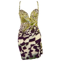 Roberto Cavalli Ruched Boned Geometric Patterned Draped Corset Dress , A/W 2003