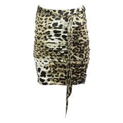 Roberto Cavalli Ruched Leopard Print Satin Skirt IT 40 UK 8