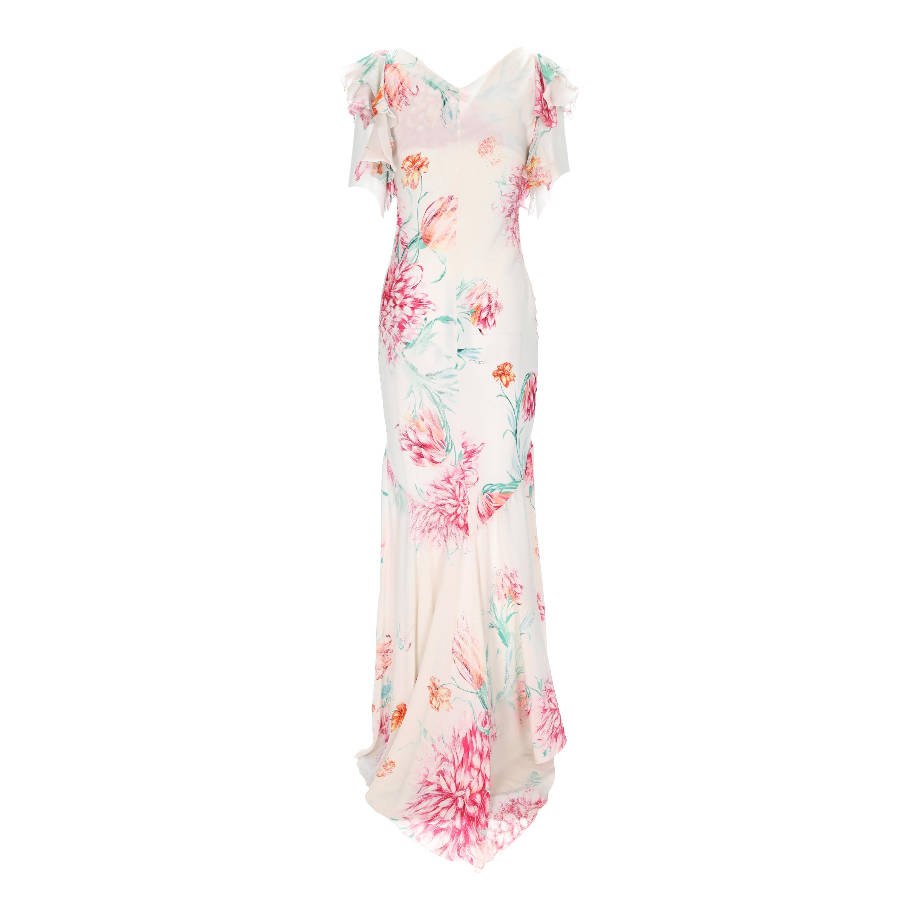 Roberto Cavalli Ruffle Sleeve Floral Dress In Excellent Condition For Sale In Milano, IT