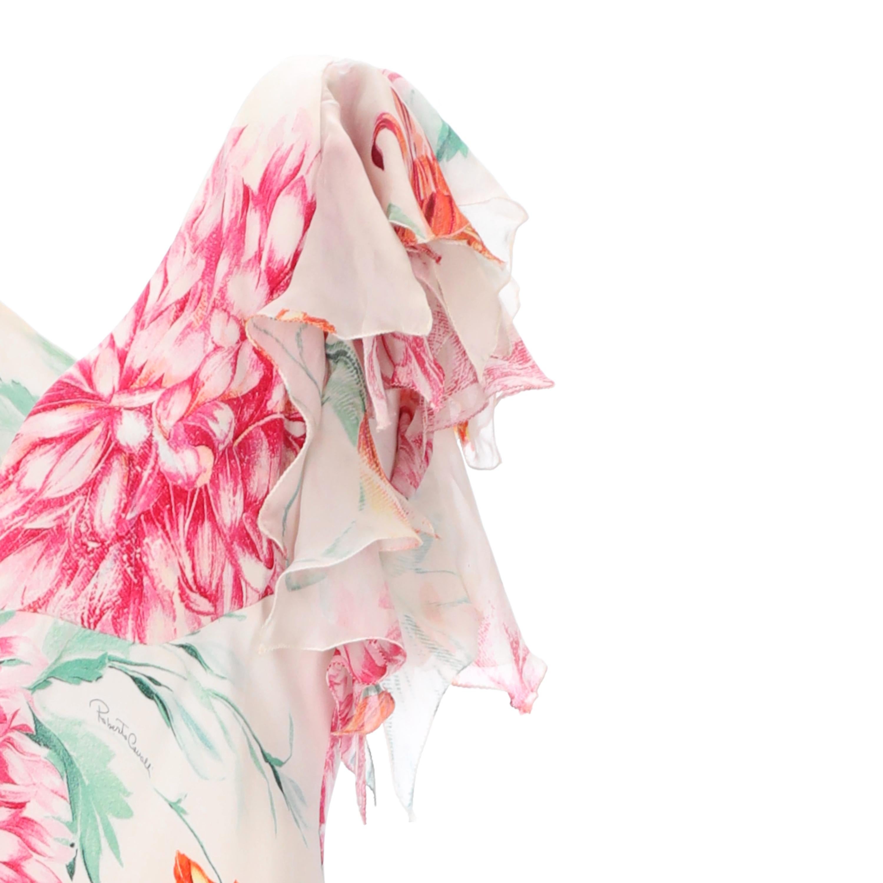 Women's Roberto Cavalli Ruffle Sleeve Floral Dress For Sale