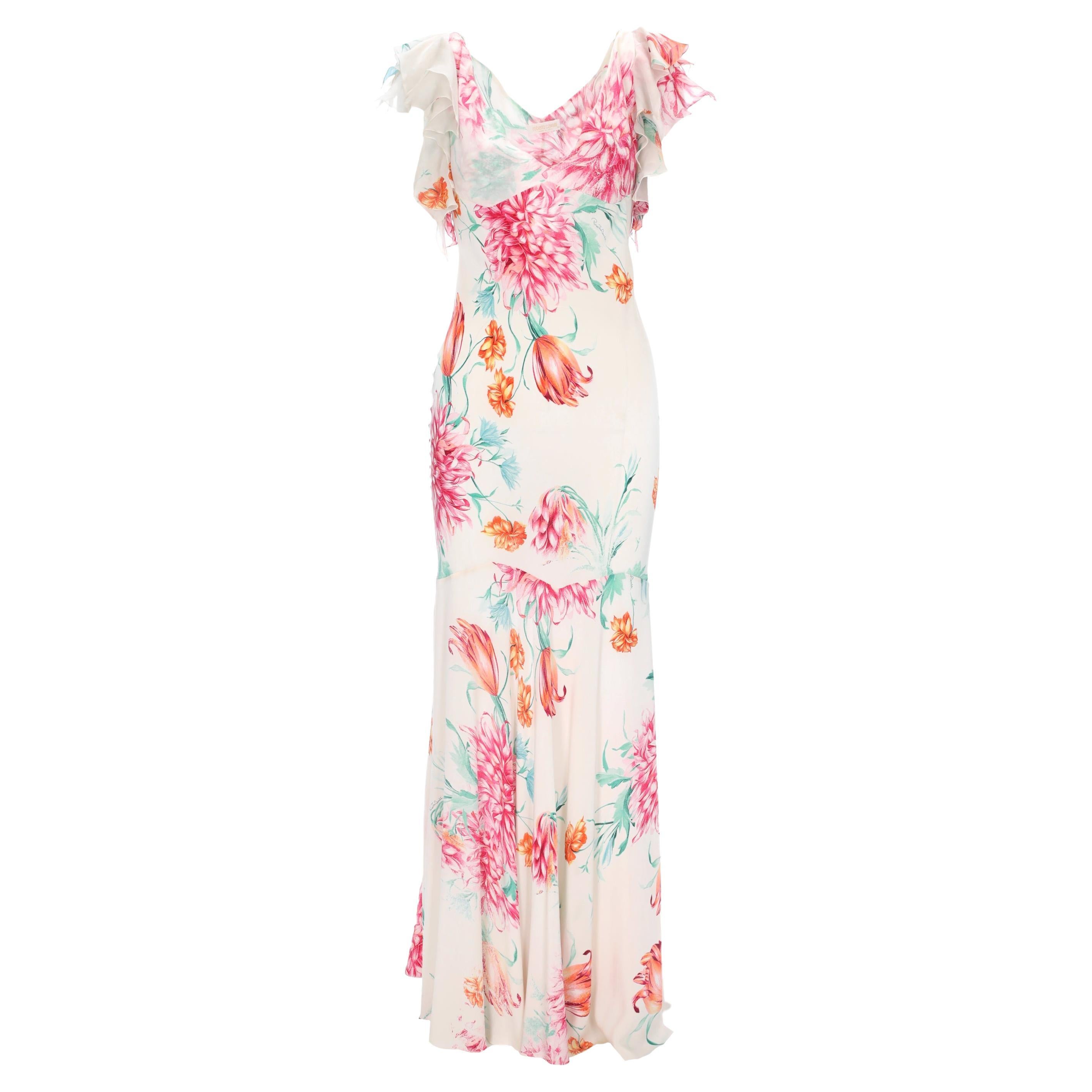 Roberto Cavalli Ruffle Sleeve Floral Dress For Sale
