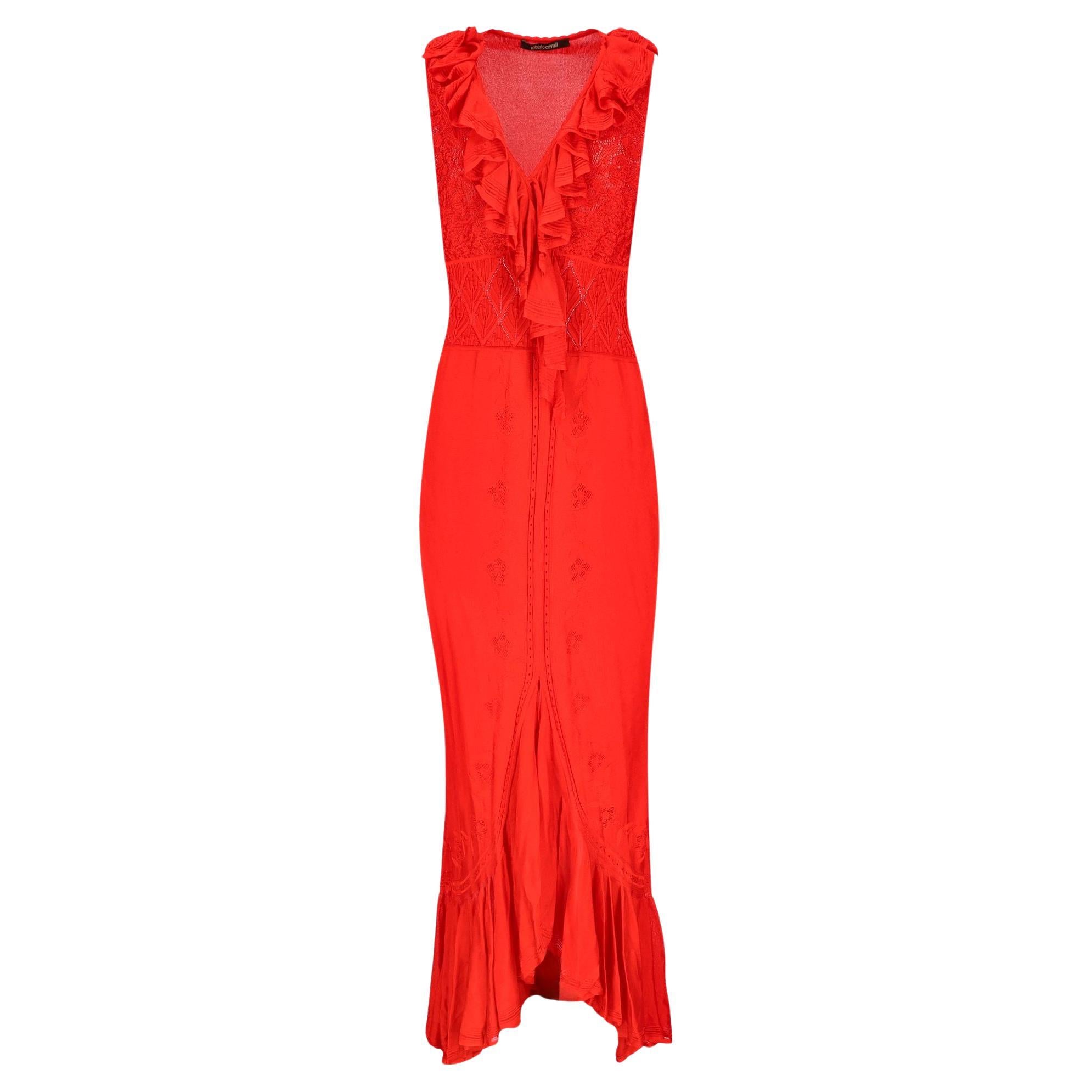 Roberto Cavalli - Robe longue à volants et ornements