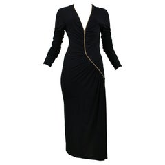 Roberto Cavalli - Vestito lungo con zip e abbellimento in nero