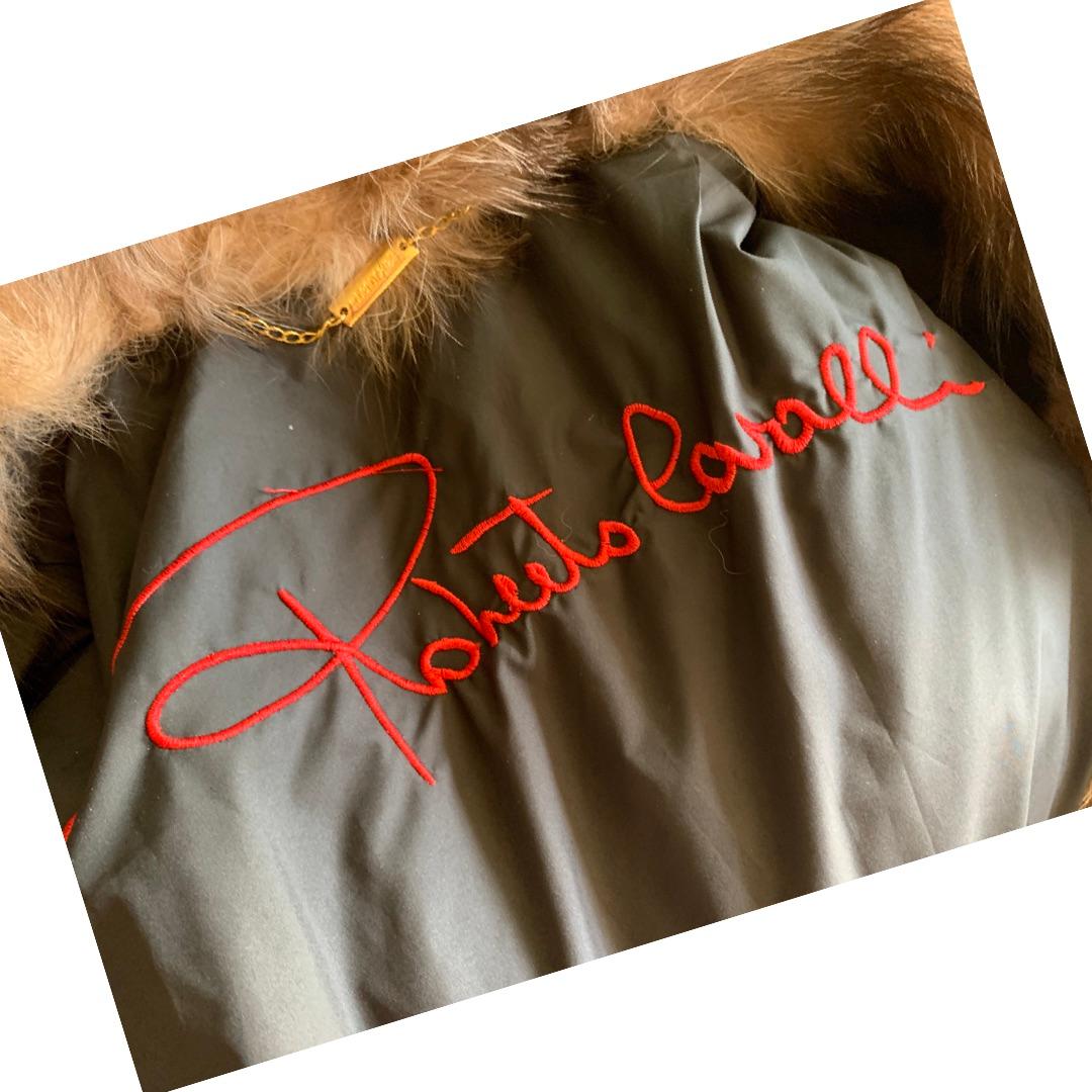 Roberto Cavalli Runway Collection Fox Fur & Silk Print Chain Puffer Coat Size 8 4