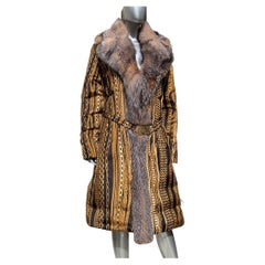 Roberto Cavalli Runway Collection Fox Fur & Silk Gold Chain Puffer Coat Size 8