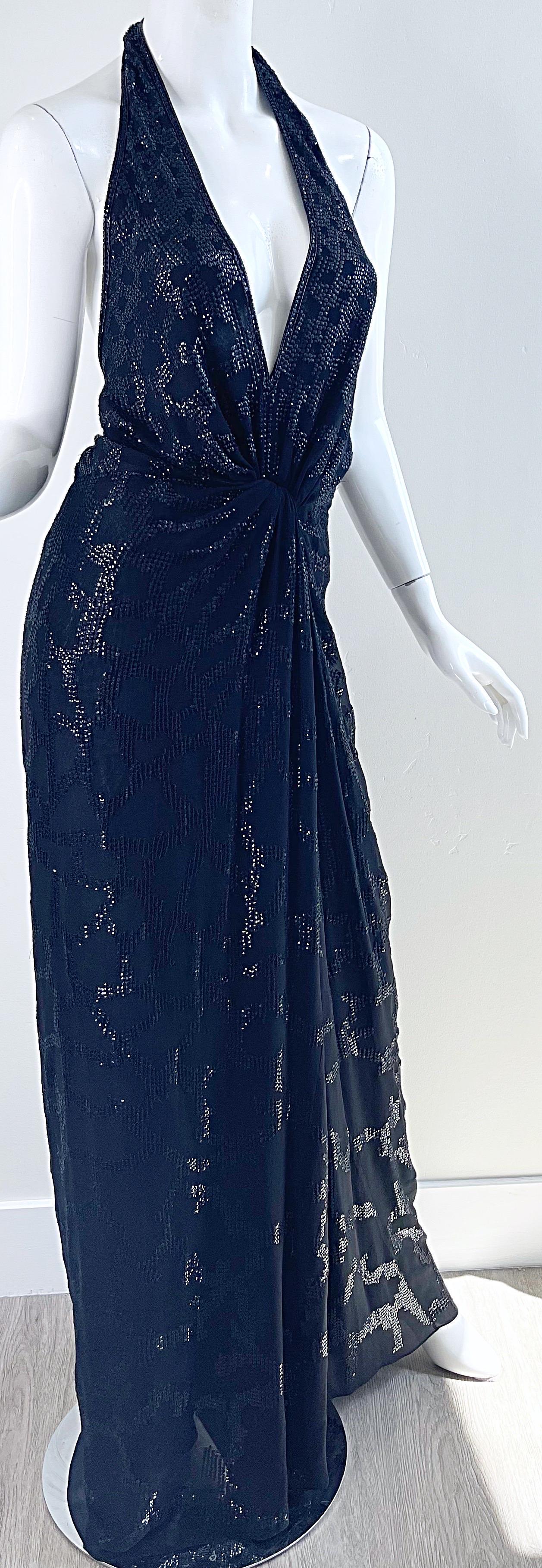 Roberto Cavalli Pasarela Otoño 2006 Lentejuelas Gasa de Seda Negra Talla 44 Vestido con Escote en venta 8