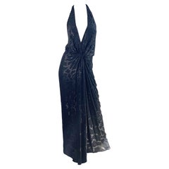 Roberto Cavalli Laufsteg Herbst 2006 Pailletten Schwarz Seide Chiffon Größe 44 Tief ausgeschnittenes Kleid