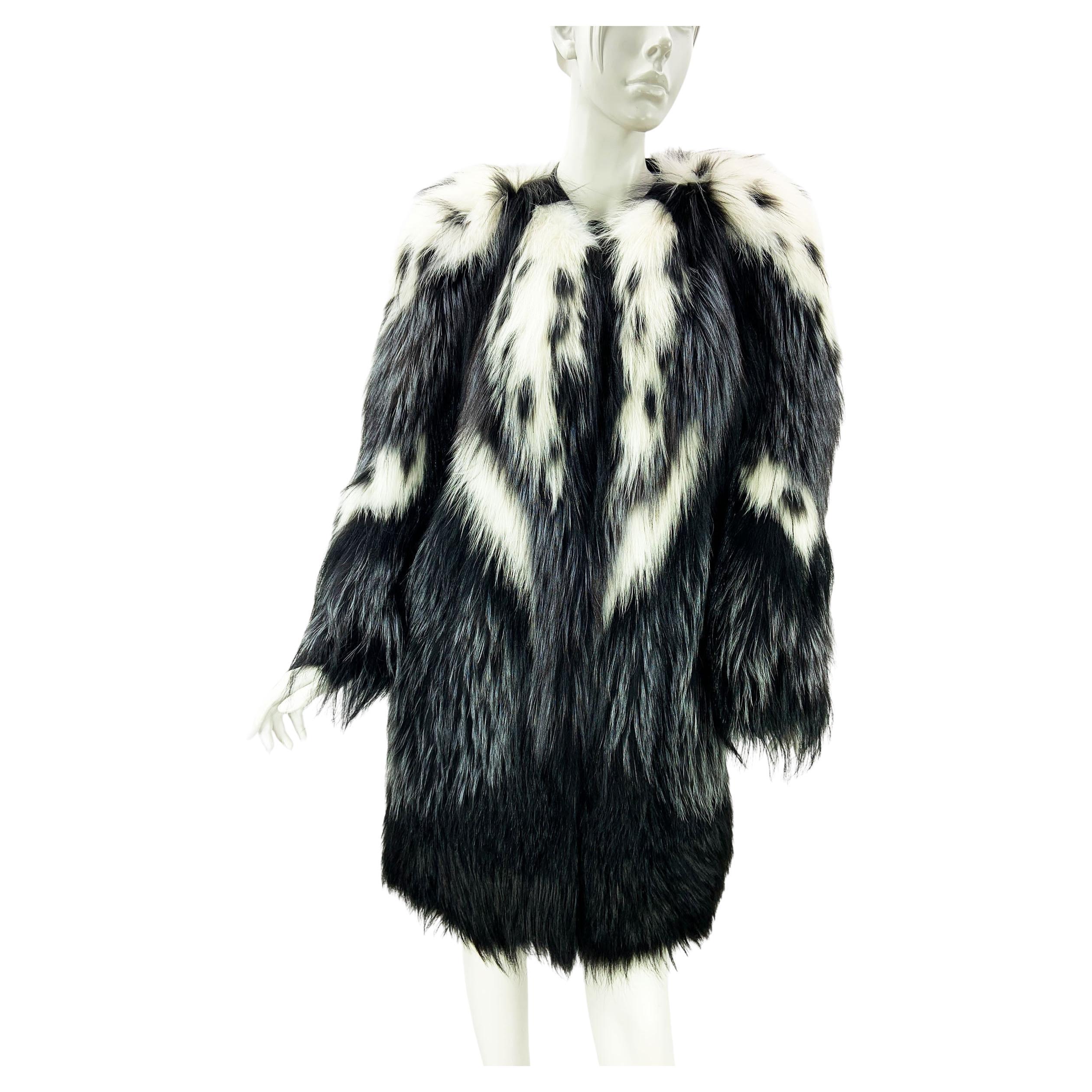 Roberto Cavalli Laufsteg FW 2013  Luxuriöser Pelzmix Schwarz Weiß Mantel Italienisch 44