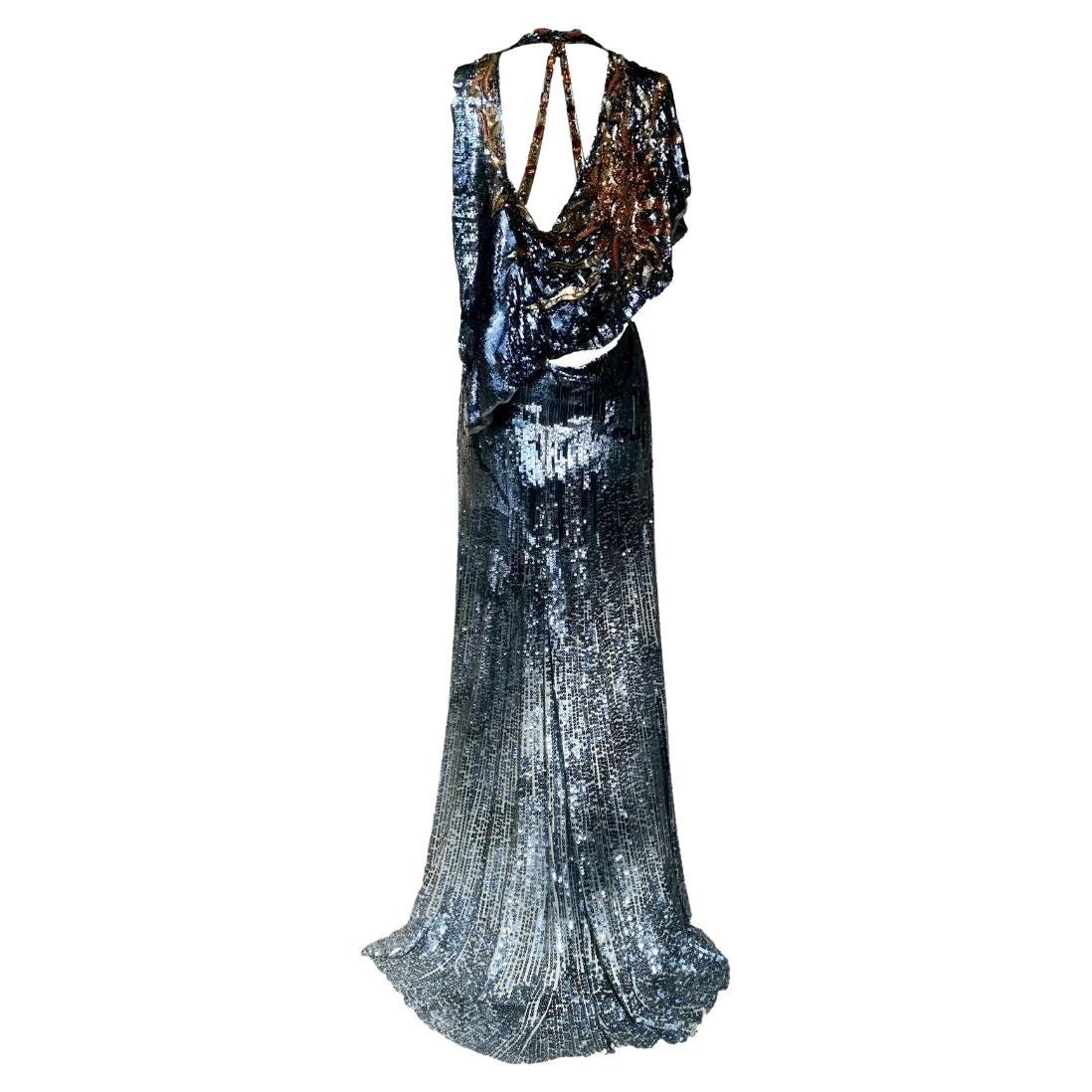 Roberto Cavalli Runway Sequin Sun Evening Gown and Cape F/W 2004 Size 40IT For Sale