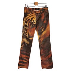 Roberto Cavalli Runway Vintage Straight-Leg Pants with Tiger Pattern 