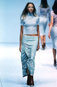 Roberto Cavalli S/S 1998 Grey Cherry Blossom Print Wrap Midi Skirt