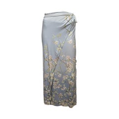 Roberto Cavalli S/S 1998 Grey Cherry Blossom Print Wrap Midi Skirt
