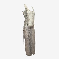 Roberto Cavalli S/S 1998 Ivory And Stone Snake-Print Tank Top And Wrap Maxi Skirt Ensemble