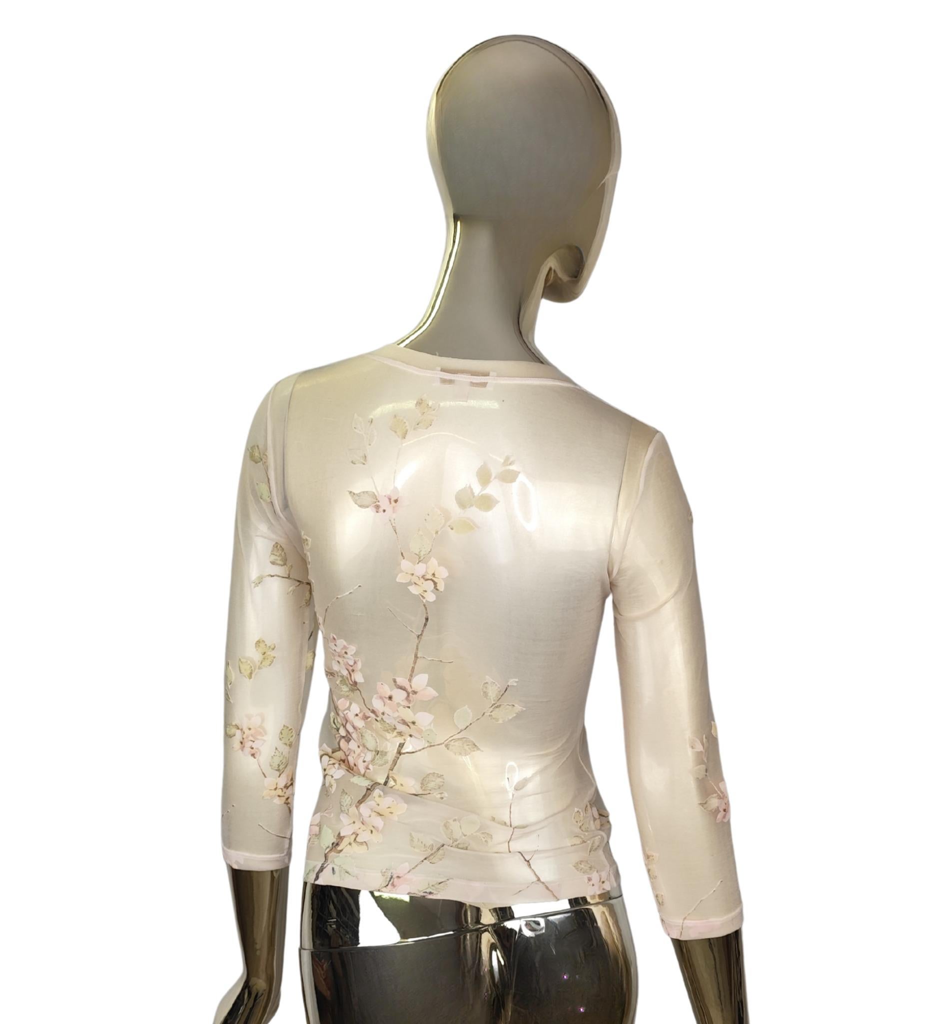 Roberto Cavalli S/S 1998 rosa Netzoberteil mit Blumendruck im Zustand „Gut“ im Angebot in Milano, IT