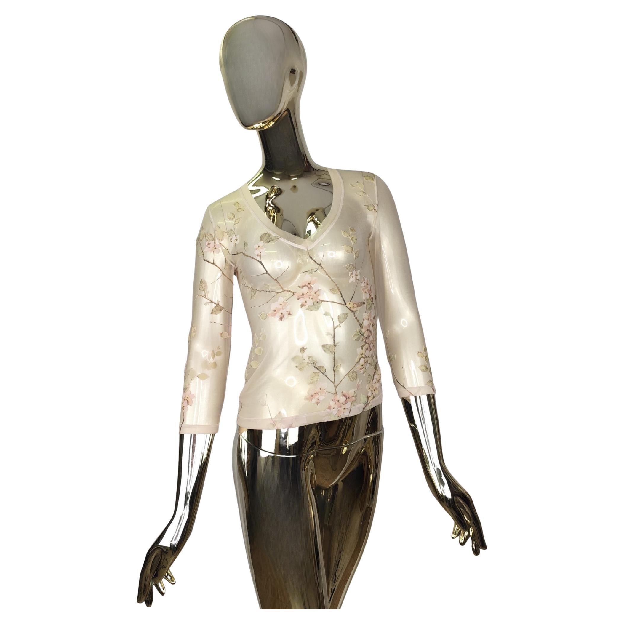 Roberto Cavalli S/S 1998 rosa Netzoberteil mit Blumendruck