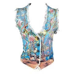 Roberto Cavalli S/S 1998 Vintage Floral Print Denim Vest Top