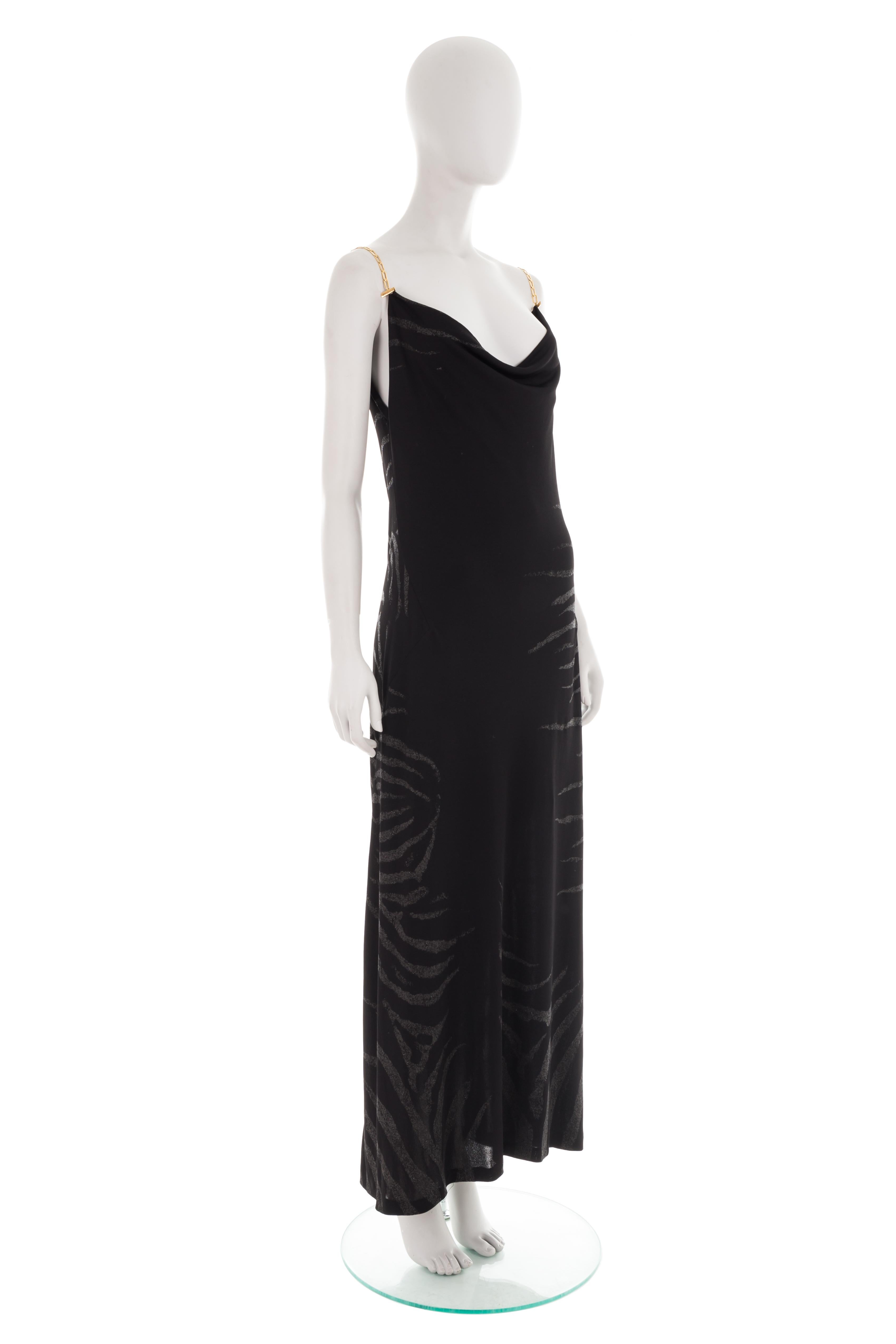 Black Roberto Cavalli S/S 1999 black Zebra cowl neck chain-strap dress For Sale