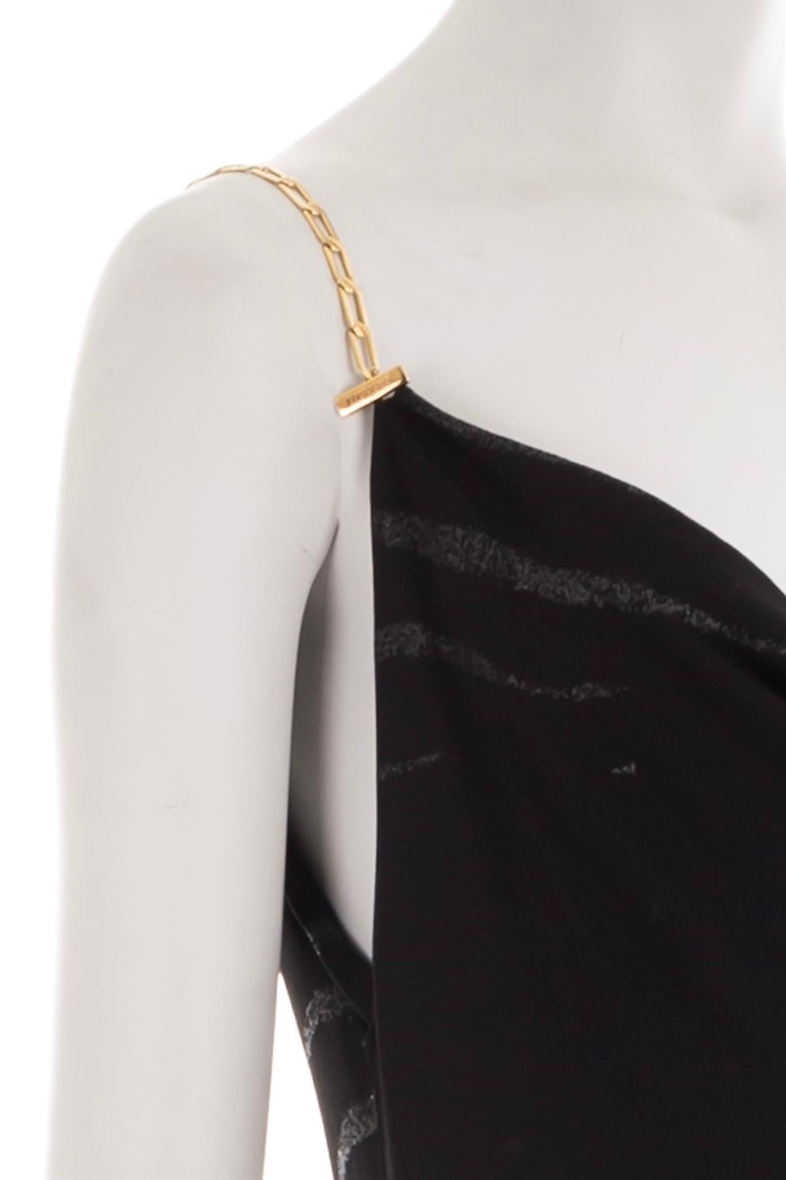 Roberto Cavalli S/S 1999 Vestido negro de cebra con cuello alto y tirantes de cadena en Excelente estado para la venta en Rome, IT